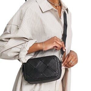 ASOS Design Black Leather Quilted Crossbody Camera Bag